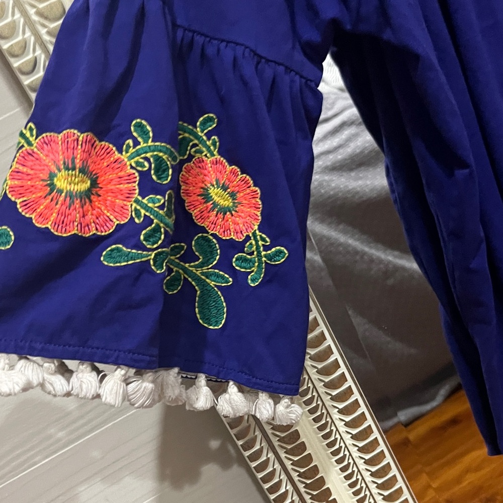 Umgee Royal Blue Blouse with Floral Embroidery - Picture 4 of 4